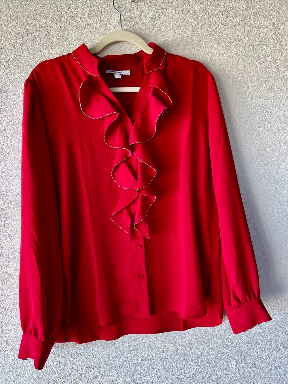 Chico's Bright Red Ruffle-Front Blouse
